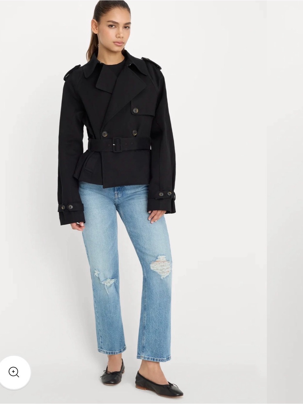 Cropped Black Double-Breasted Trench Jacket NWT Good American